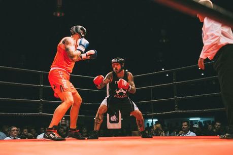 Bretto in the ring in his Triune Boxing gear